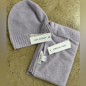 NWT Amour Vert Cashmere Colby Hat & Jolie Scarf, Color Wisteria